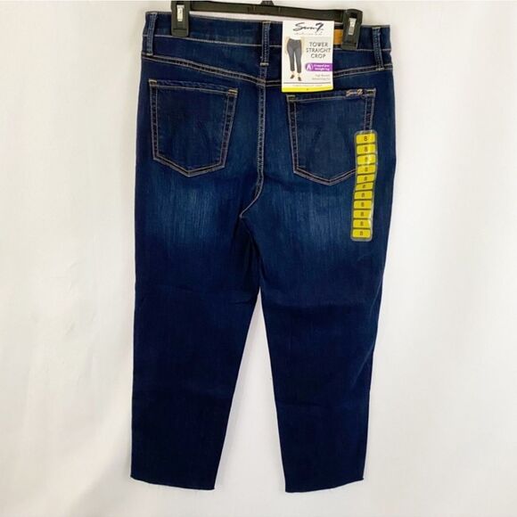 Seven7 High Rise Tower Straight Crop Raw Hem Denim Blue Jeans Size 8 - Picture 9 of 10